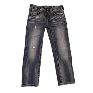 Miss Me Jeans 25 30x25 Blue Boyfriend JPB5014 Mid Rise Medium Wash Embellished